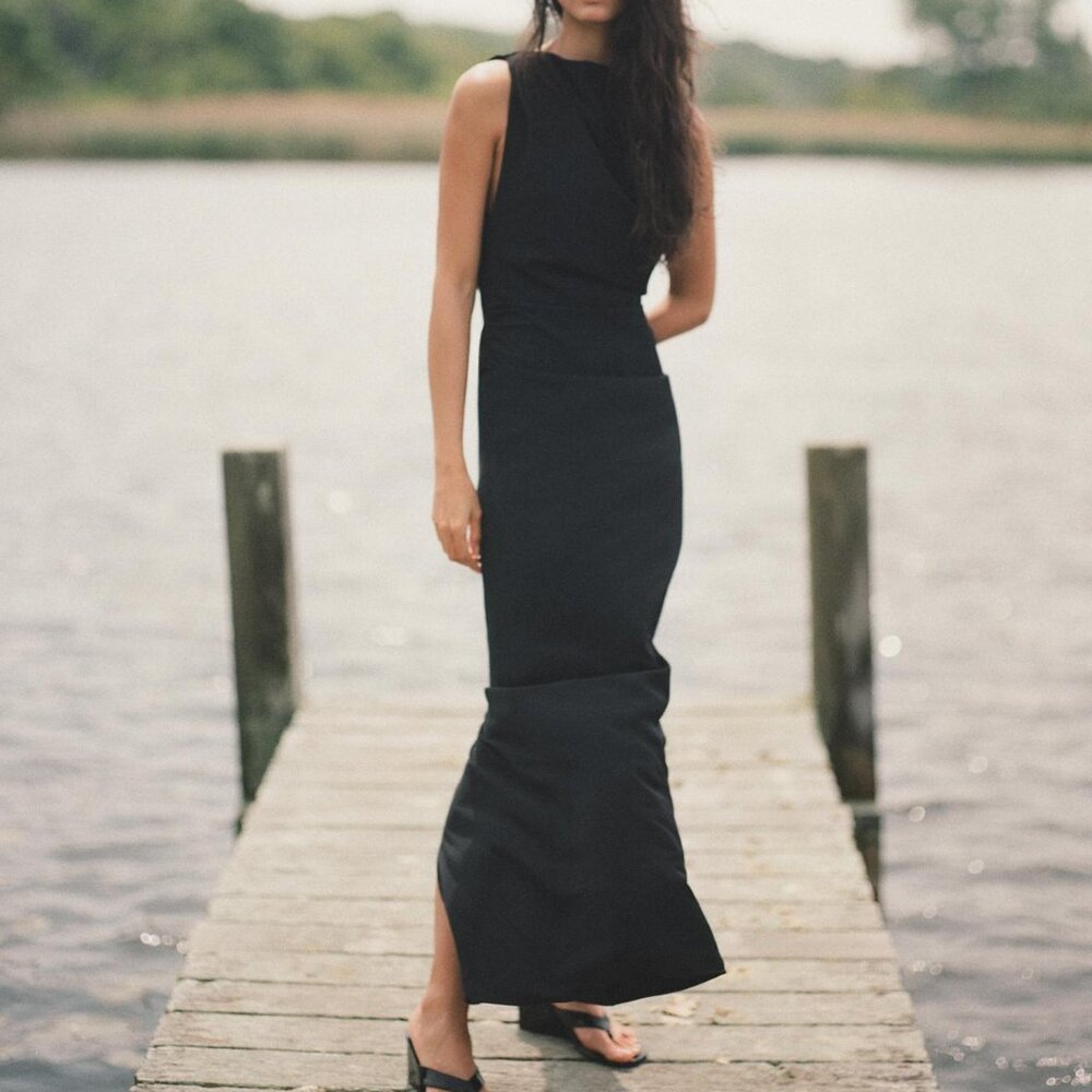 NWT SIZE SMALL BLACK OPEN BACK MAXI DRESS ZARA 3067/212/800